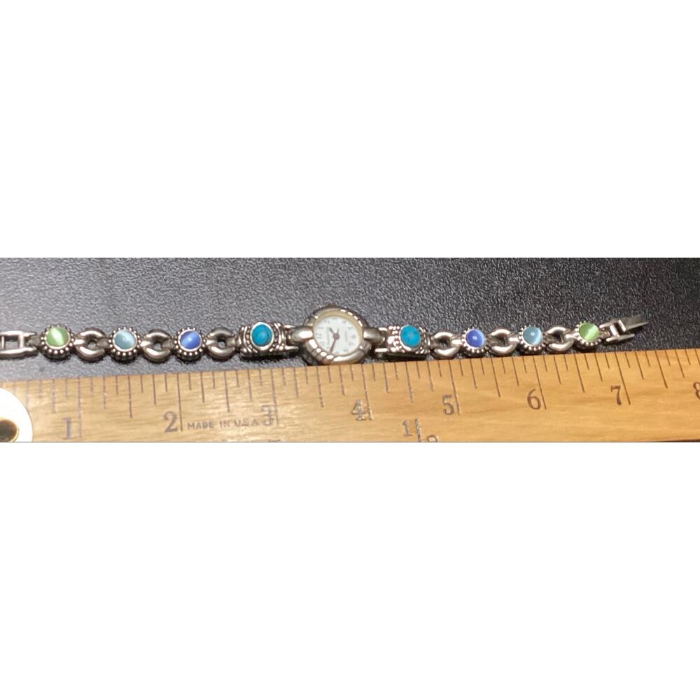 Charter Club Silver-Tone Multi-Stone Bracelet Watch Quartz Colorful Cabochons - Picture 4 of 4